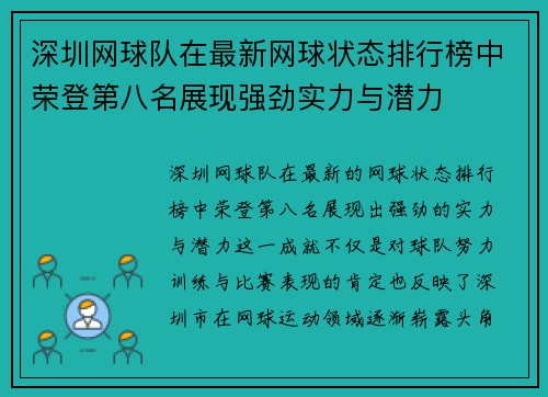 深圳网球队在最新网球状态排行榜中荣登第八名展现强劲实力与潜力